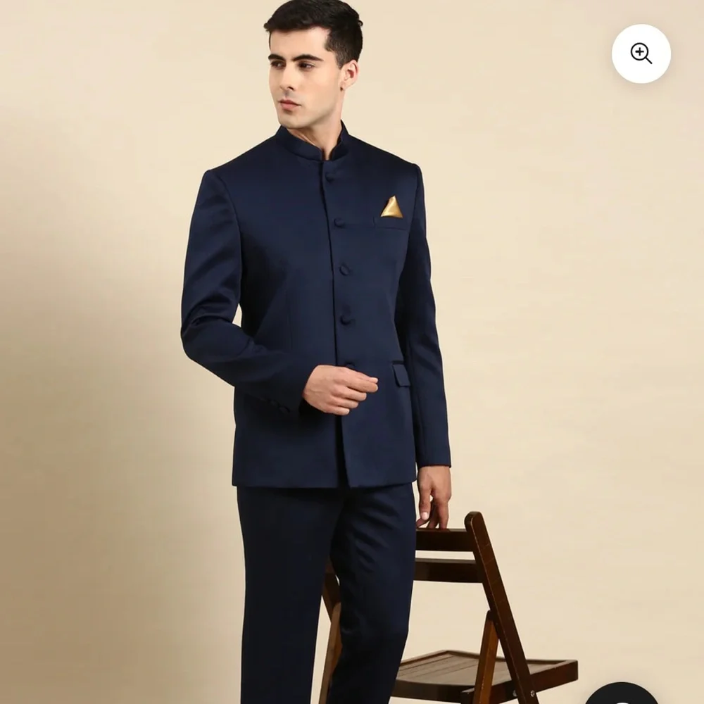 The Ethic Co. Navy Blue Art Silk Bandhgala Suit 4 XL - 50 NEW NWT - Picture 1 of 7